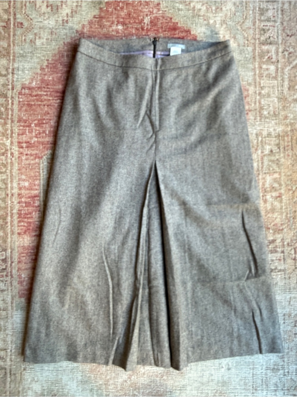 J. Crew Taupe A-Line Wool-Blend Midi Skirt with Front Pleat